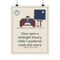 Poe Quote Poster, Once Upon a Midnight Dreary, Gothic Midnight Study Wall Art