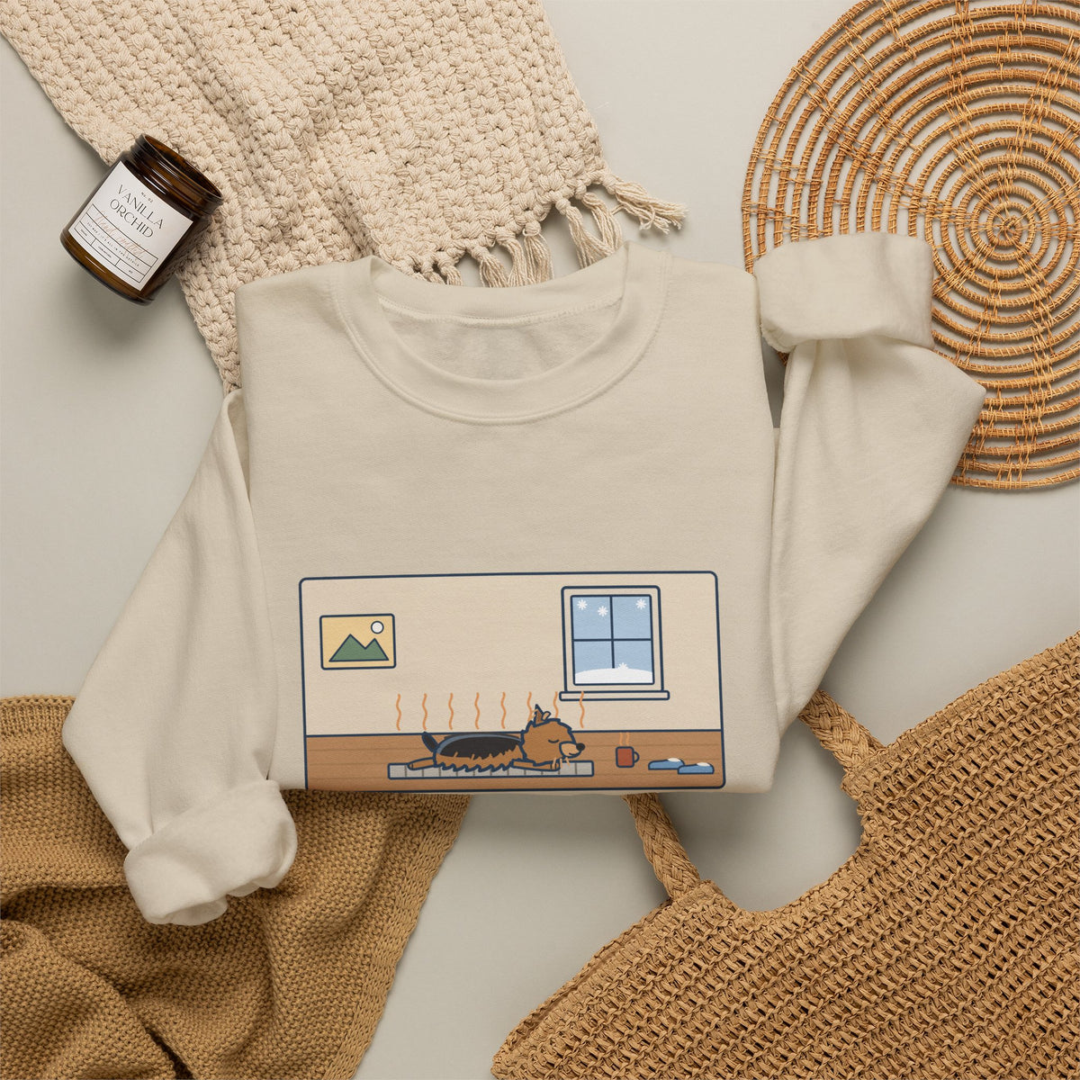 Morkie Sweatshirt, Every Winter Morning Stretched Across the Heating Vent, Funny Warm Spot Crewneck