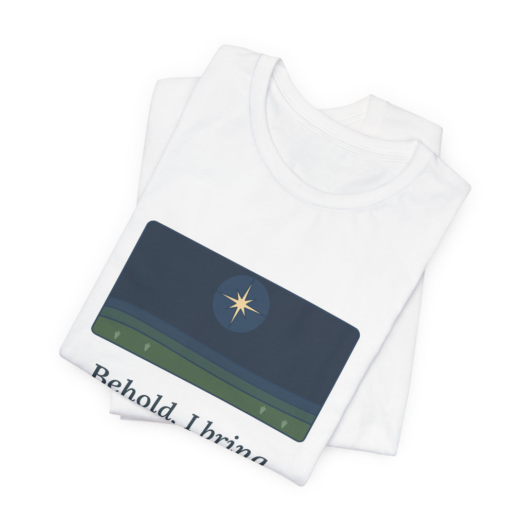 Luke 2:10 Quote T-Shirt, Good Tidings of Great Joy, Christmas Star over Field Tee