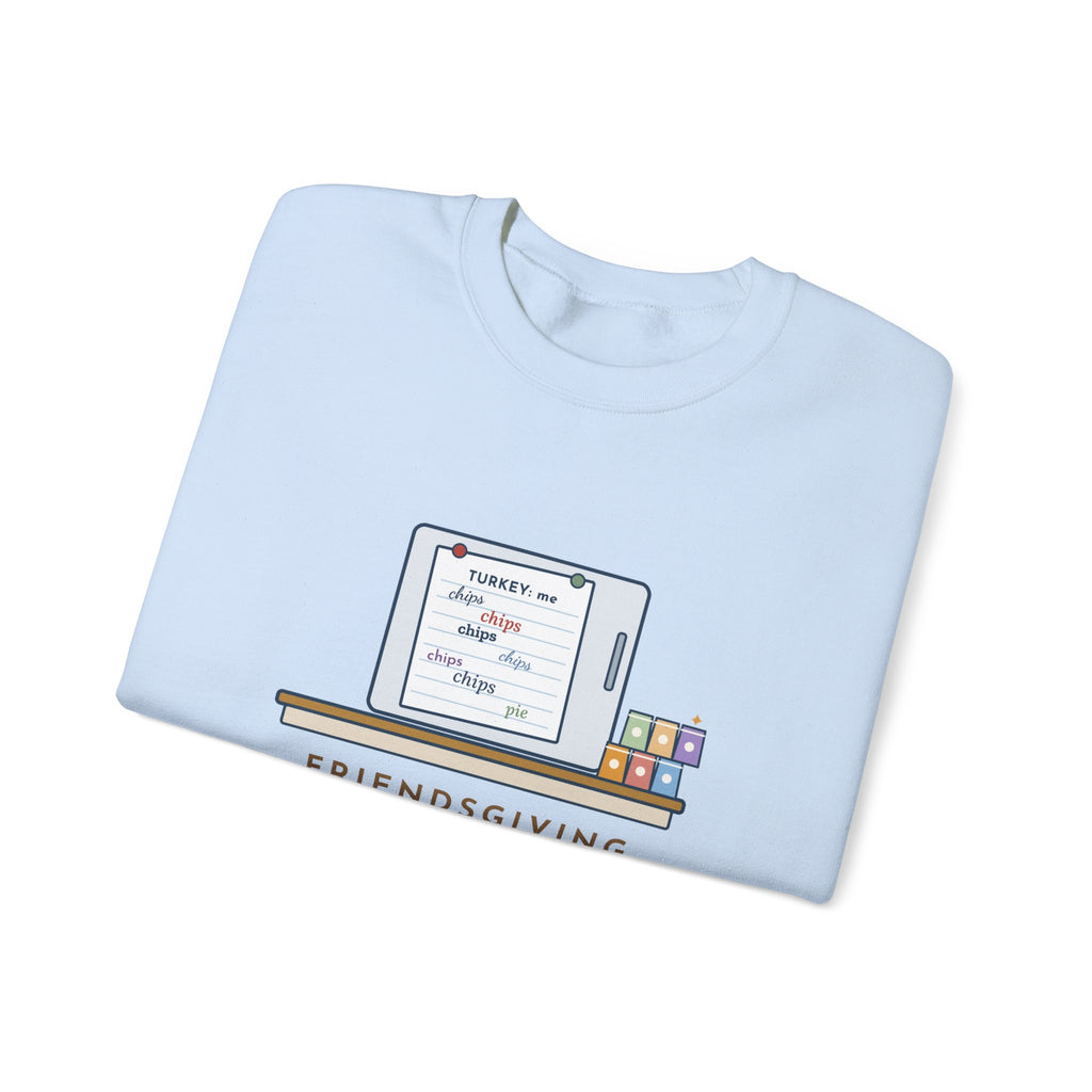 Friendsgiving Sweatshirt, Sign-Up Sheet, Eight Guests, Six Wrote Chips, Funny Potluck Sheet Crewneck