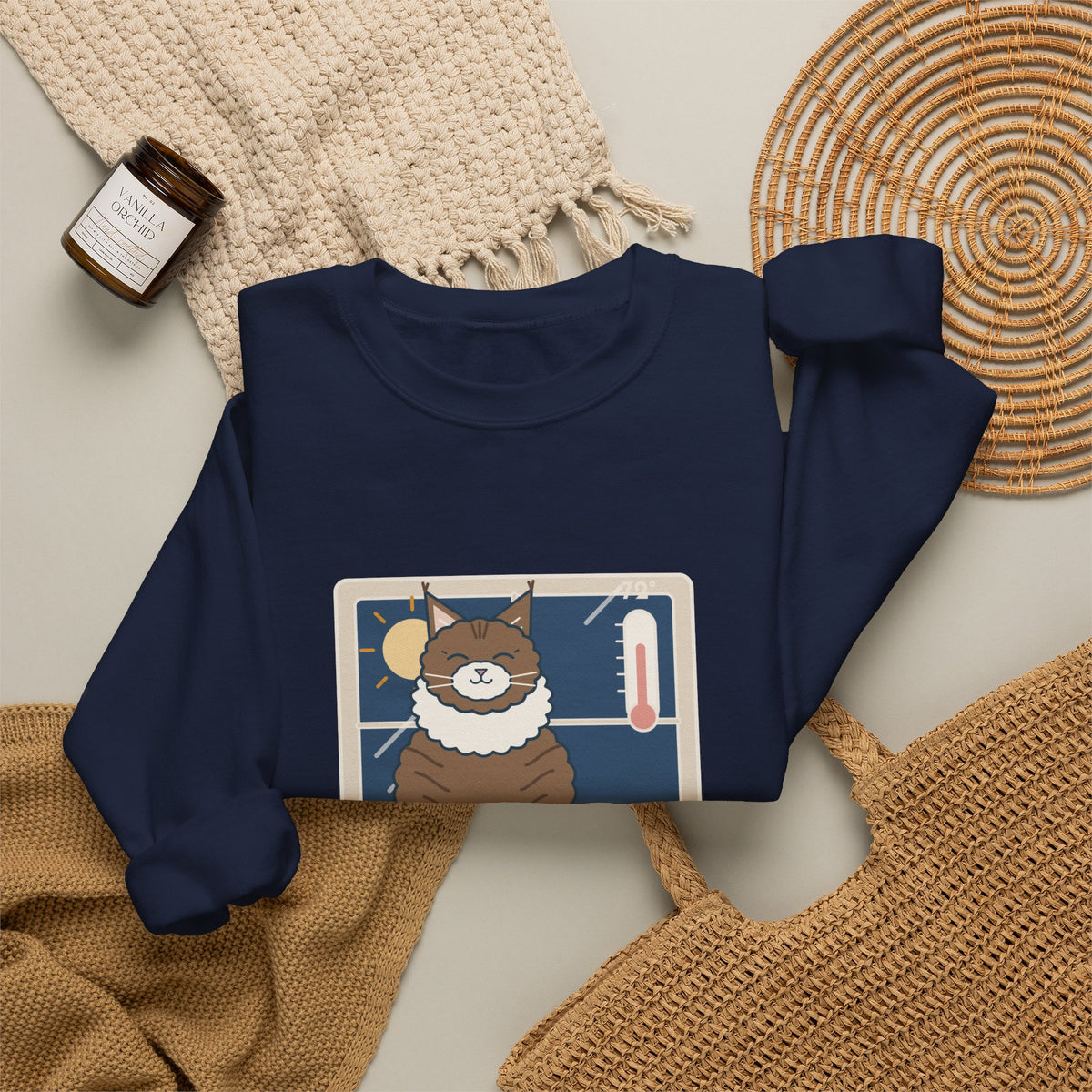 Norwegian Forest Cat Crewneck Sweatshirt - Wears a Winter Coat to the Windowsill