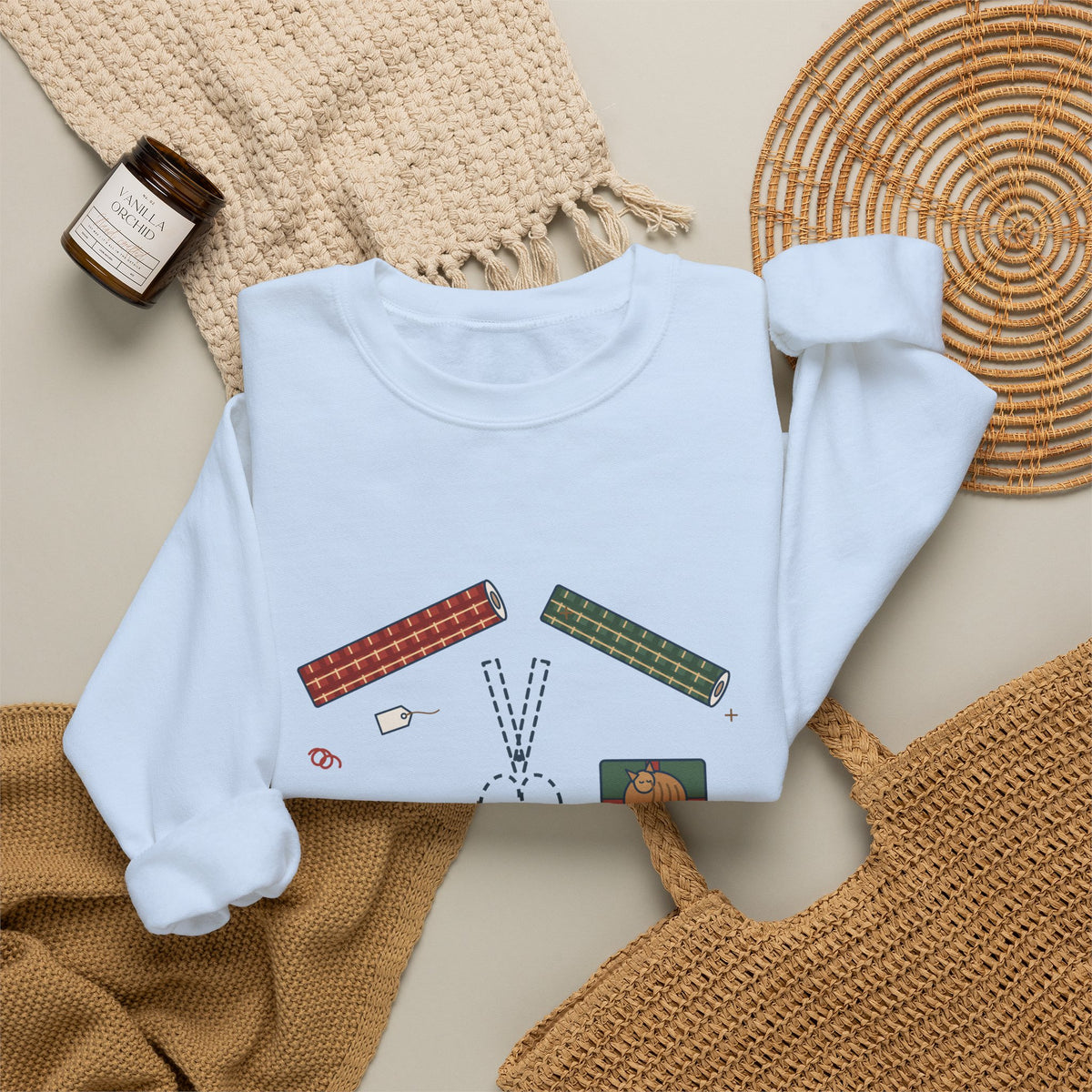 Christmas Crewneck Sweatshirt - Who Has the Scissors? Gift Wrapping Night Sweatshirt