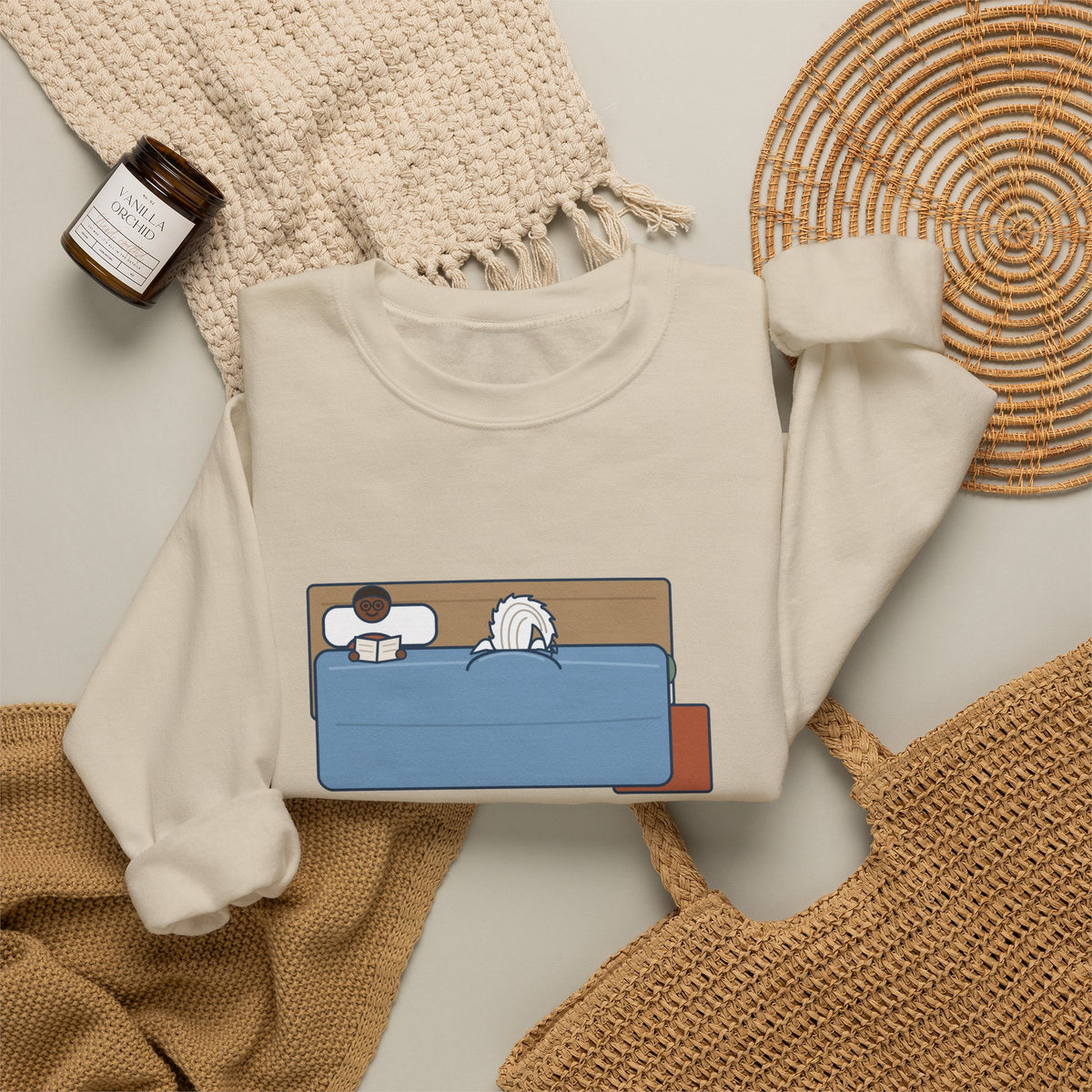 Chinese Crested Crewneck Sweatshirt - Cozy Dog Under the Comforter, Crest Showing