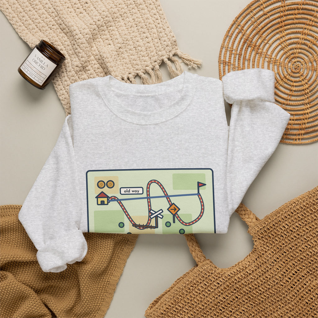 Shortcut Sweatshirt, Tried the New One, Got There Ten Minutes Later Than the Old Way, Funny Hand-Drawn Route Crewneck