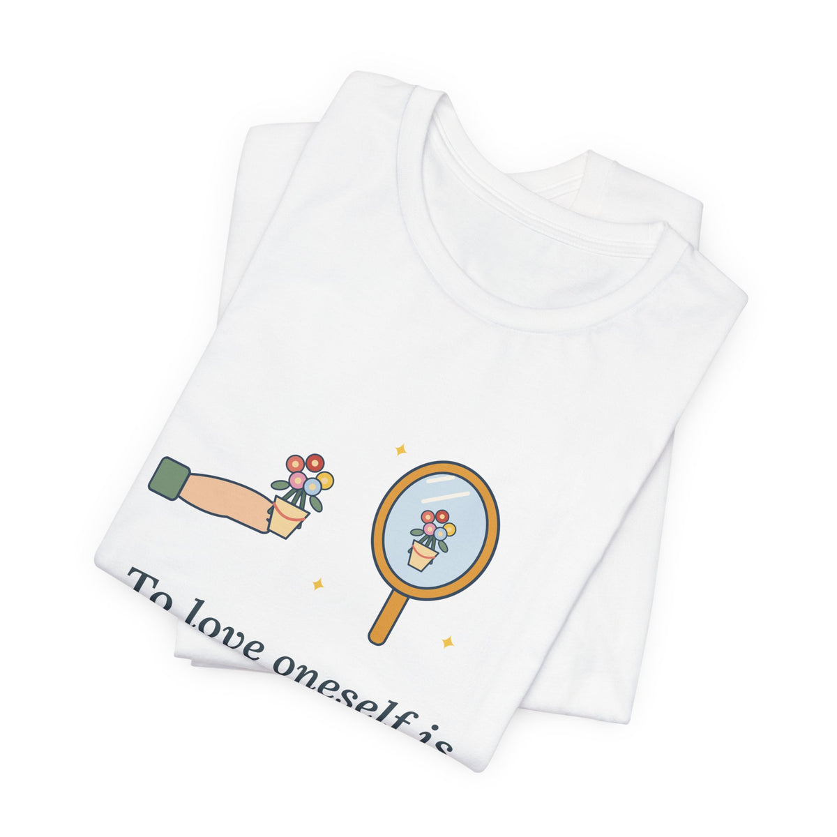 Oscar Wilde Quote T-Shirt, To Love Oneself Is the Beginning of a Life-Long Romance, Self-Love Mirror Bouquet Tee