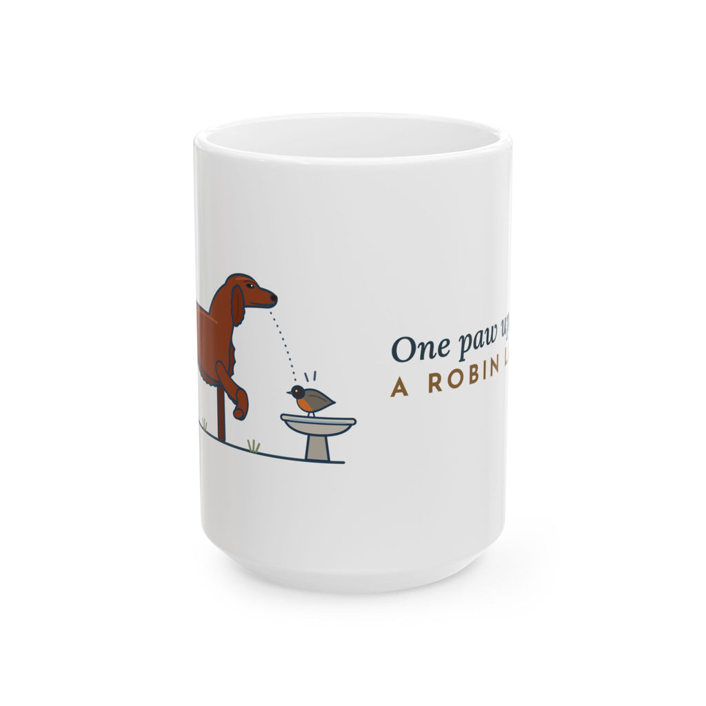 Large 15oz Irish Setter Mug - Frozen Mid-Stride Watching a Robin at the Birdbath