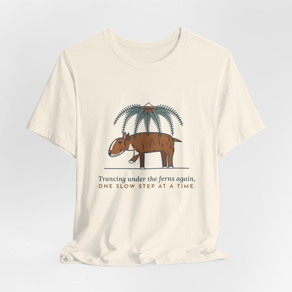 Bull Terrier T-Shirt - Trancing Under the Ferns Again Funny Ghost Walking Dog Tee