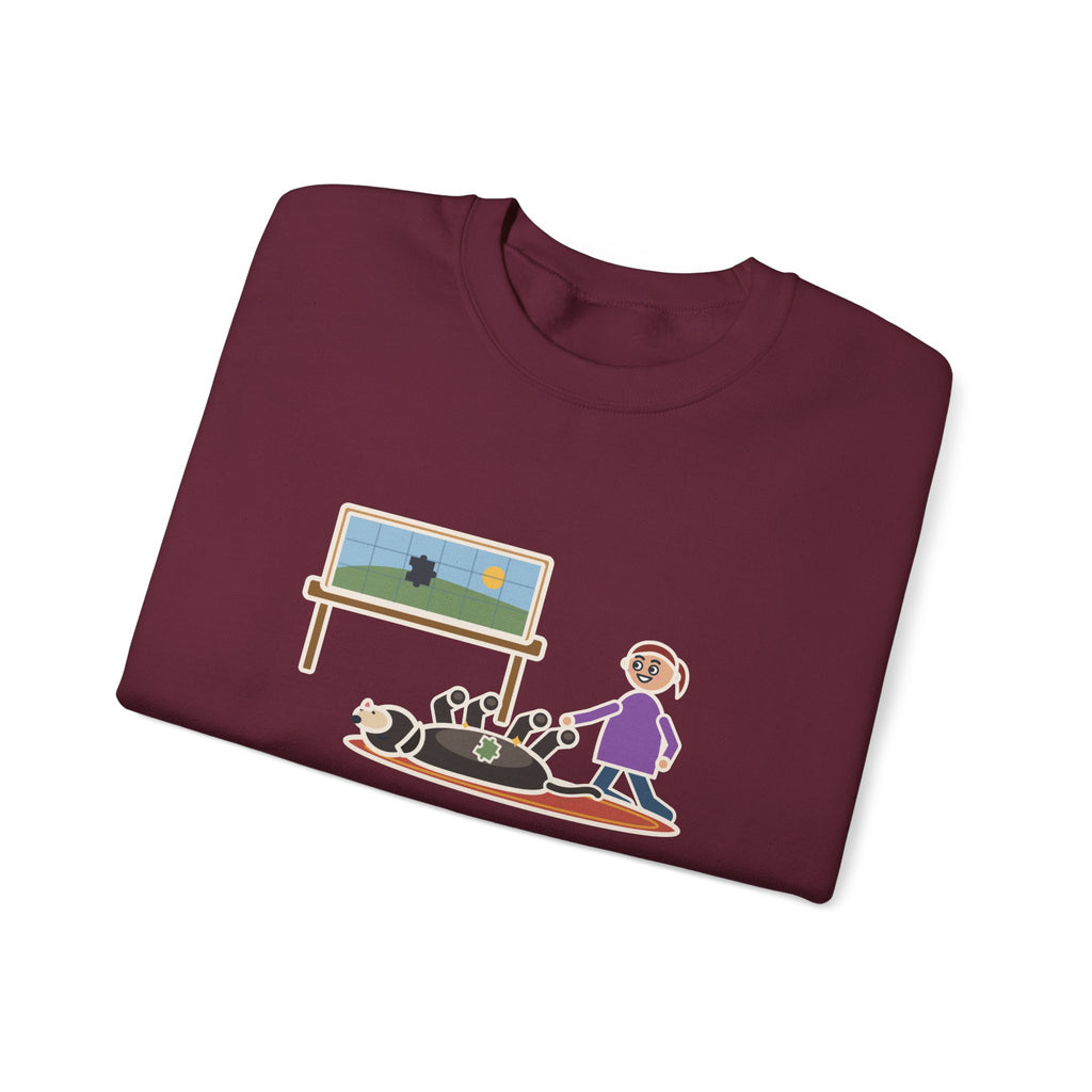 Thousand-Piece Puzzle, Found the Last Piece Under the Dog Sweatshirt, Funny Jigsaw Puzzle Crewneck with Belly-Up Dog