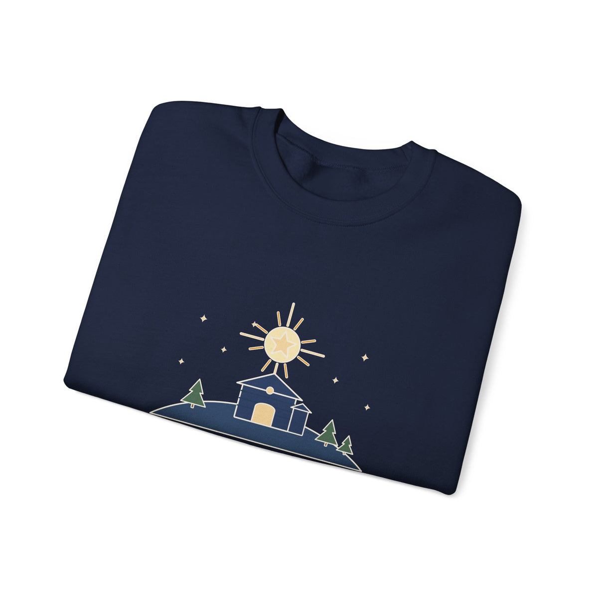 The Stars Are Brightly Shining Sweatshirt, Christmas Cappeau Quote Crewneck with Star over Stable