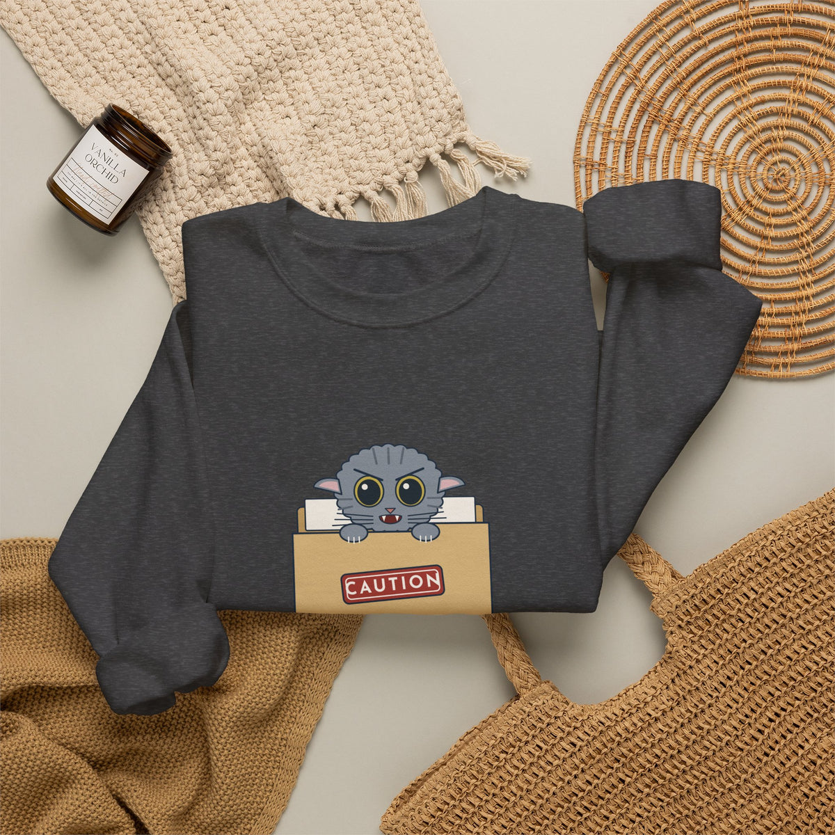 Veterinary Technician Crewneck Sweatshirt - The Chart Says CAUTION. The Cat Agrees.
