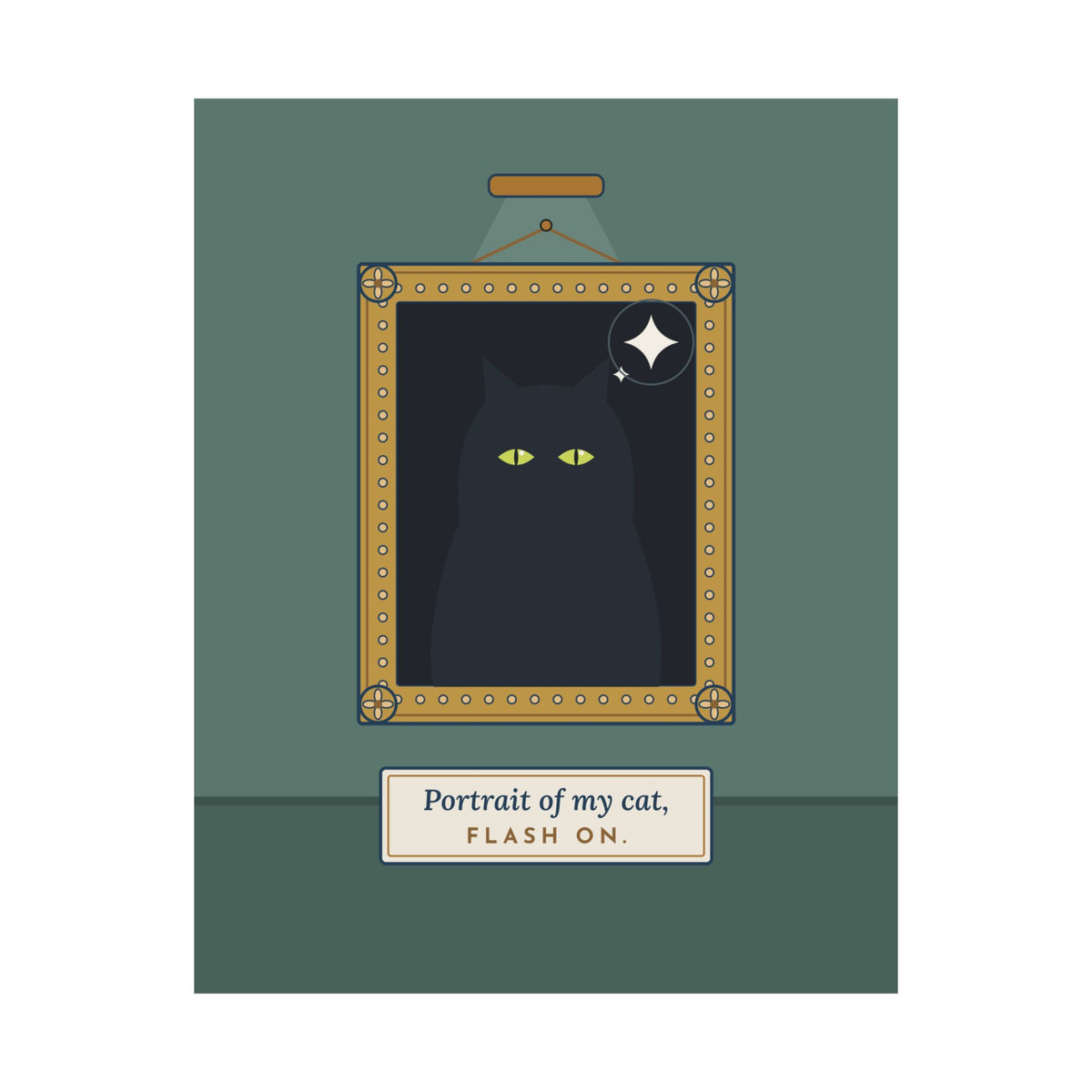 Black Cat Poster - Portrait of My Cat, Flash On. Gallery Frame Wall Art for Black Cat Owners