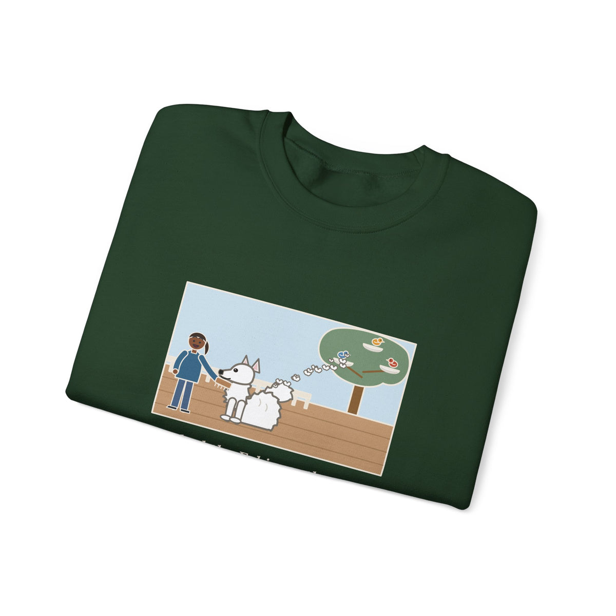 American Eskimo Dog Sweatshirt, Brushed the Eskie on the Porch, The Birds Built Three Nests from It, Funny Porch Brushing Crewneck