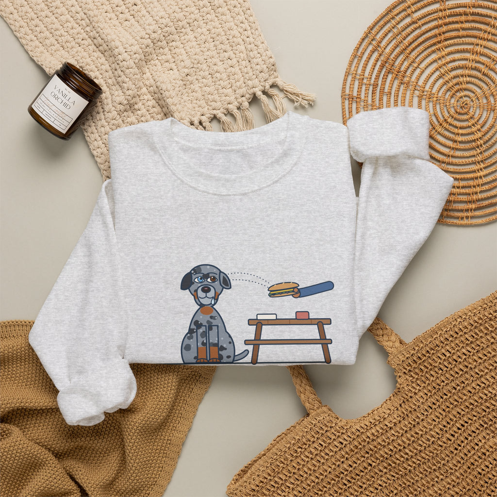 Catahoula Leopard Dog Crewneck Sweatshirt - One Blue Eye, One Brown Eye, Both on My Sandwich