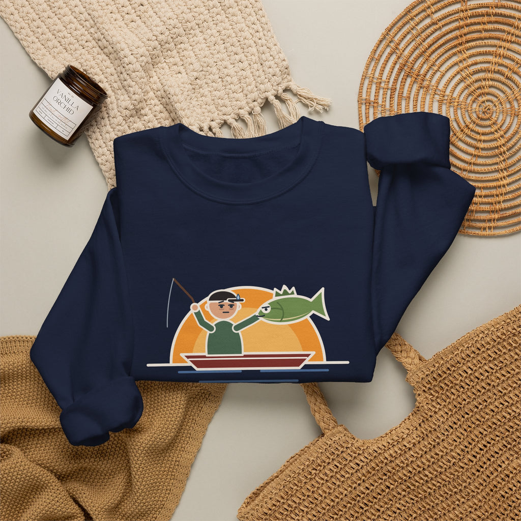 Funny Angler Crewneck Sweatshirt - Same Fish Twice After Six Hours on the Lake