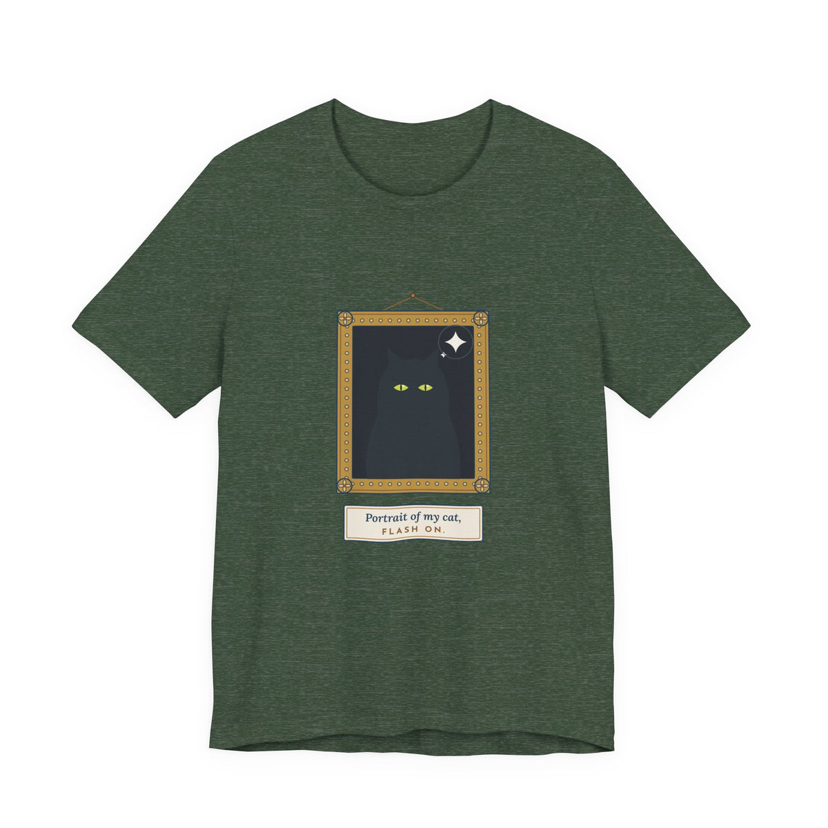 Black Cat T-Shirt - Portrait of My Cat, Flash On. Glowing Eyes Gallery Portrait Tee