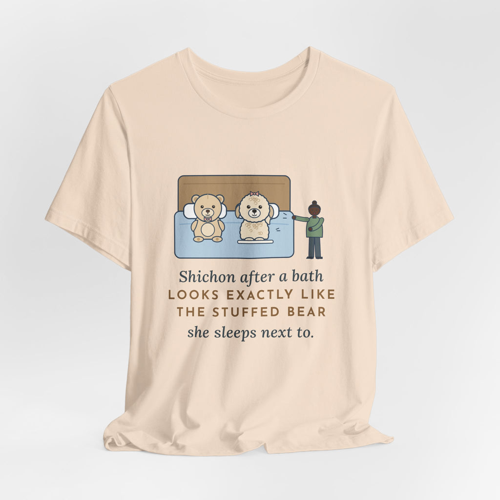 Funny Shichon T-Shirt, After a Bath Looks Exactly Like the Stuffed Bear She Sleeps Next To, Bath Day Twin Tee