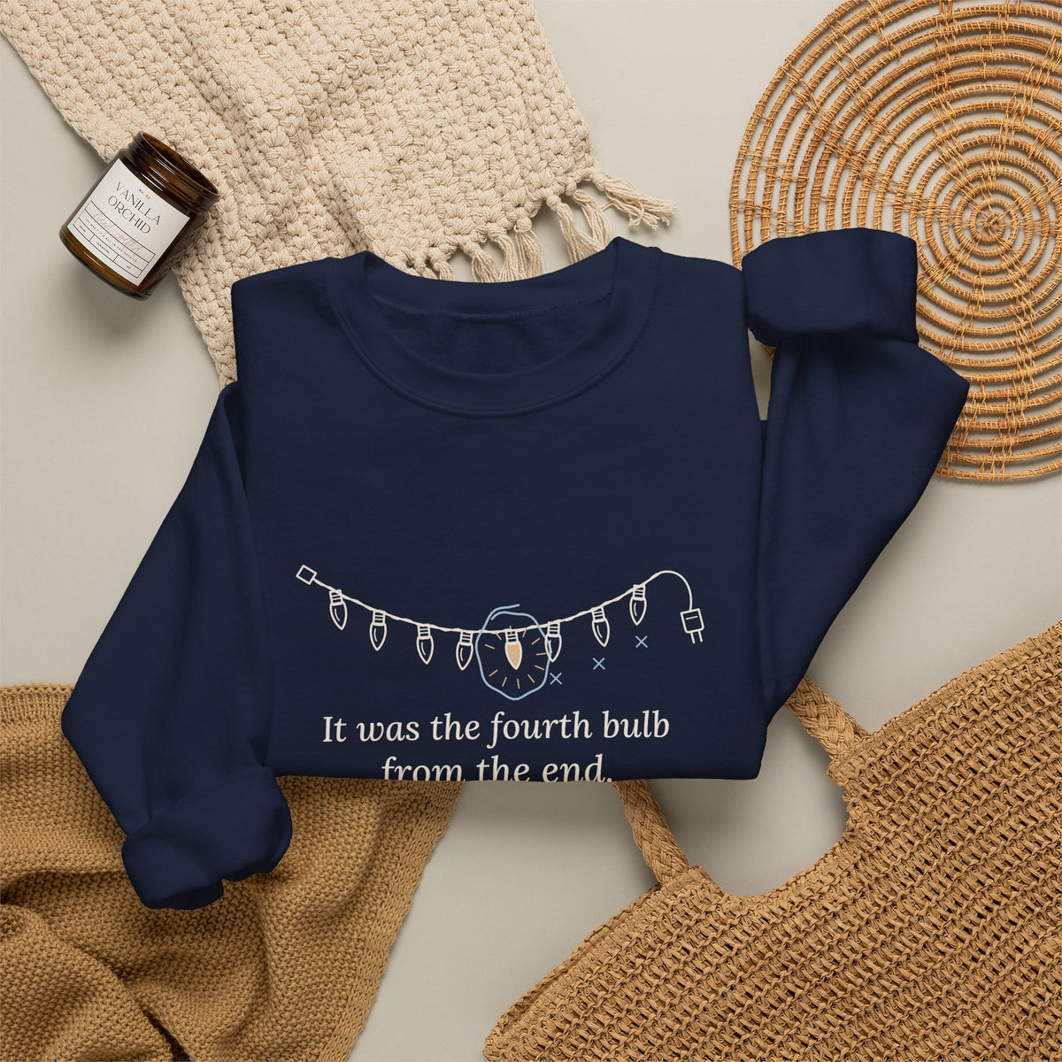 Funny Christmas Lights Crewneck Sweatshirt - It Was the Fourth Bulb From the End
