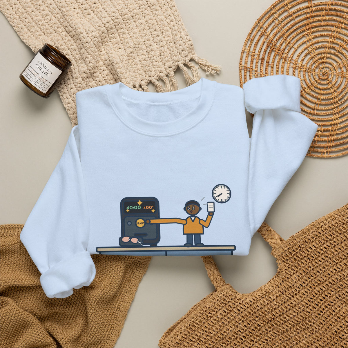 Air Fryer Sweatshirt, Set the Time and Temperature, Forty Minutes Later Found the Start Button, Funny Kitchen Counter Crewneck