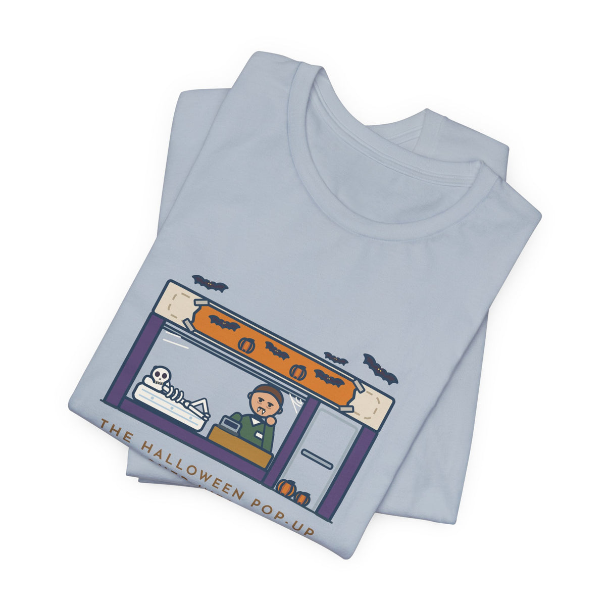 Funny Halloween T-Shirt - The Halloween Pop-Up Moved Into the Old Mattress Store, Same Guy at the Register