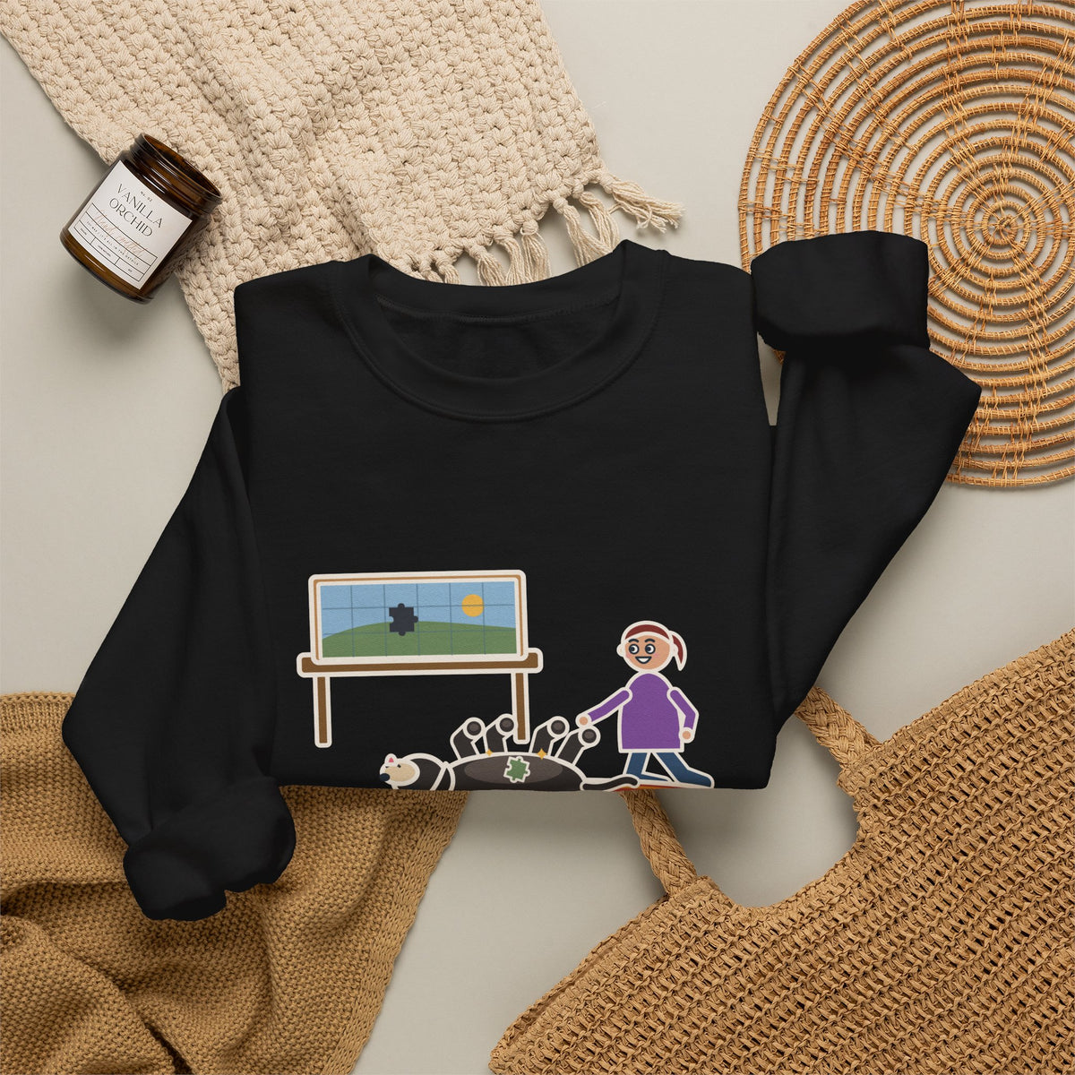 Thousand-Piece Puzzle, Found the Last Piece Under the Dog Sweatshirt, Funny Jigsaw Puzzle Crewneck with Belly-Up Dog