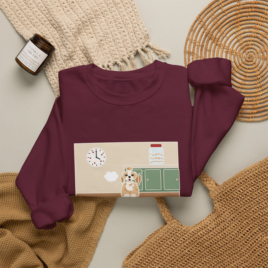 Shih-Poo Sweatshirt, Sits by the Treat Jar and Sighs Loudly Every Eleven Minutes, Funny Treat Jar Vigil Crewneck