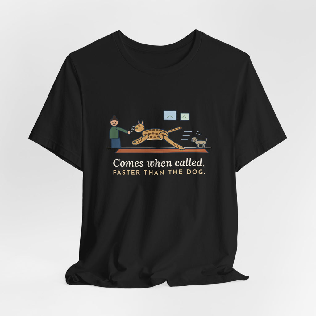 Ocicat T-Shirt - Comes When Called, Faster Than the Dog Funny Cat Tee