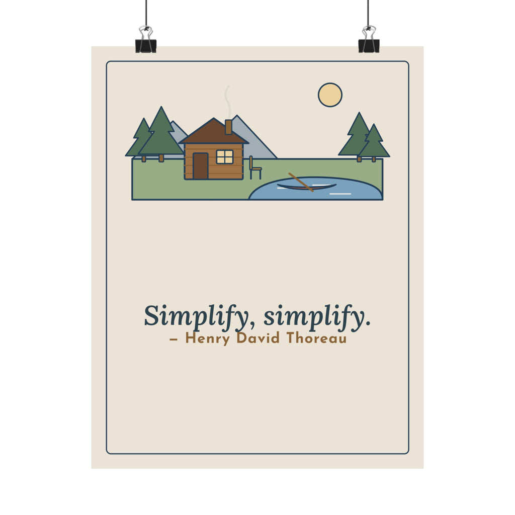 Thoreau Nature Quote Poster, Simplify, Simplify, Minimalist One-Room Cabin Wall Art