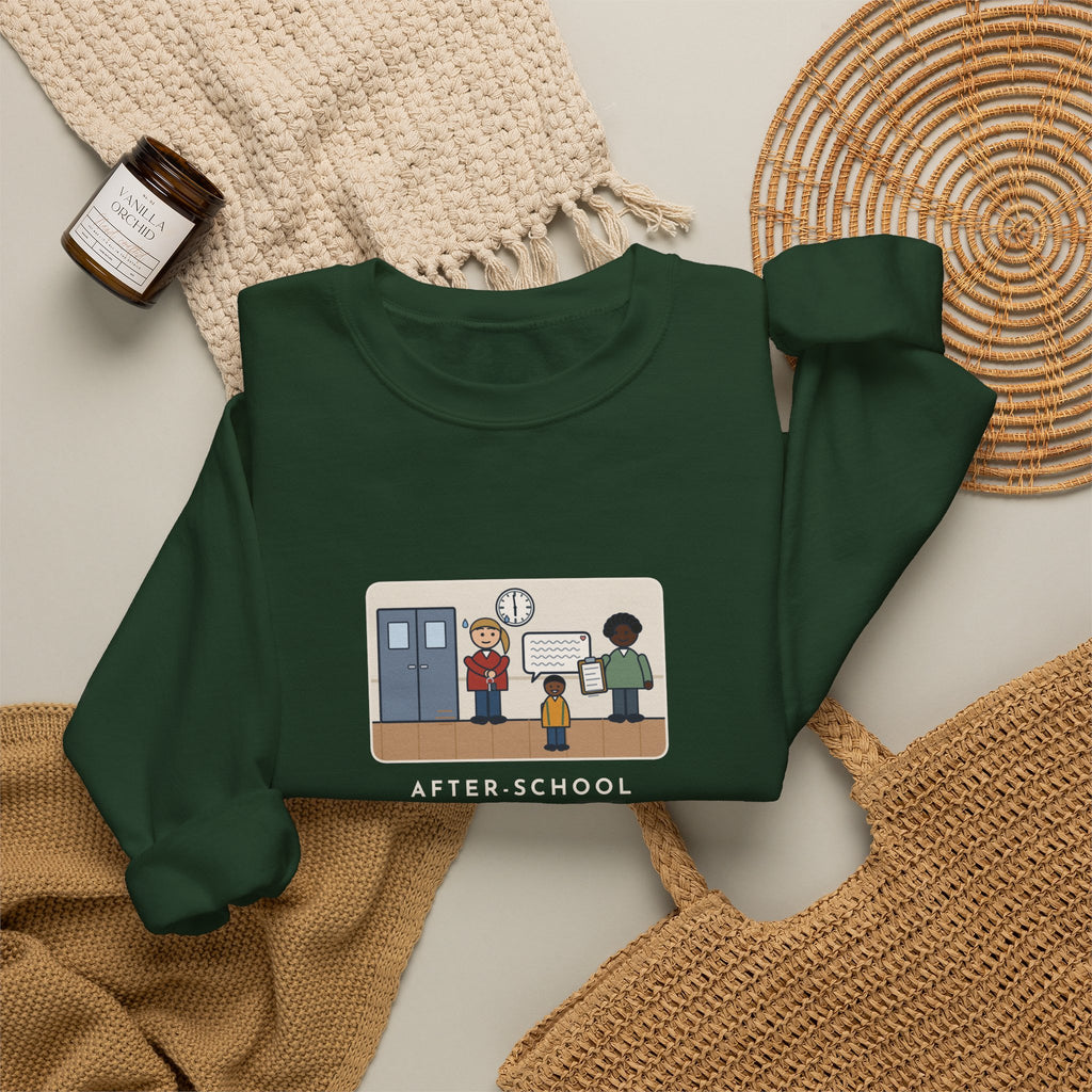 After-School Program Sweatshirt, Pickup Ends at 6:00, The Last Parent Ran In at 5:59 and Apologized for Ten Minutes