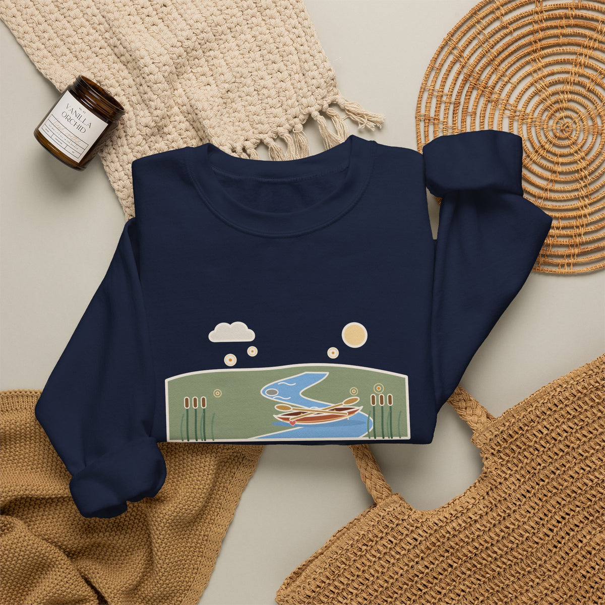 The Course of True Love Never Did Run Smooth Sweatshirt, Love Shakespeare Quote Crewneck with Canoe on the River Bend