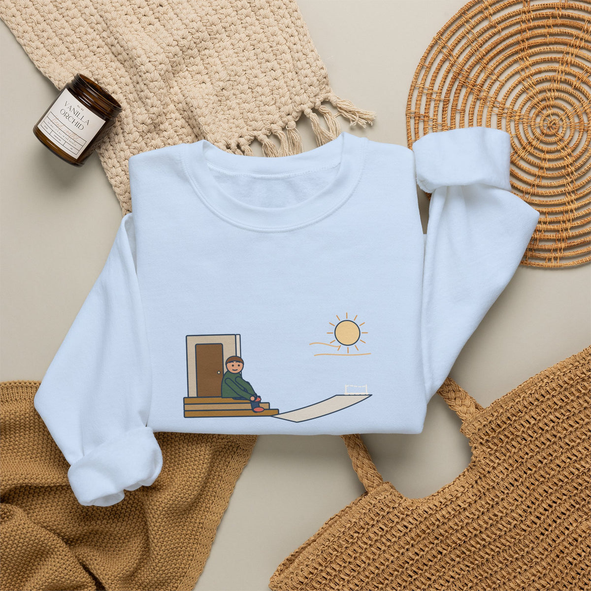 First, Say to Yourself What You Would Be Sweatshirt, Stoic Epictetus Quote Crewneck with Porch Runner