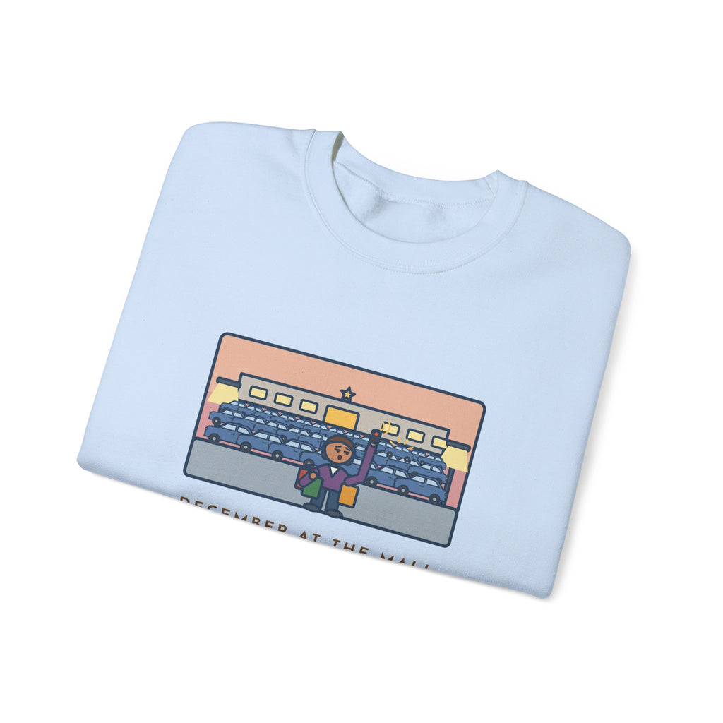 December Shopping Sweatshirt, Found a Parking Spot in Twenty Minutes, Found the Car Again in Forty, Funny Mall at Dusk Crewneck