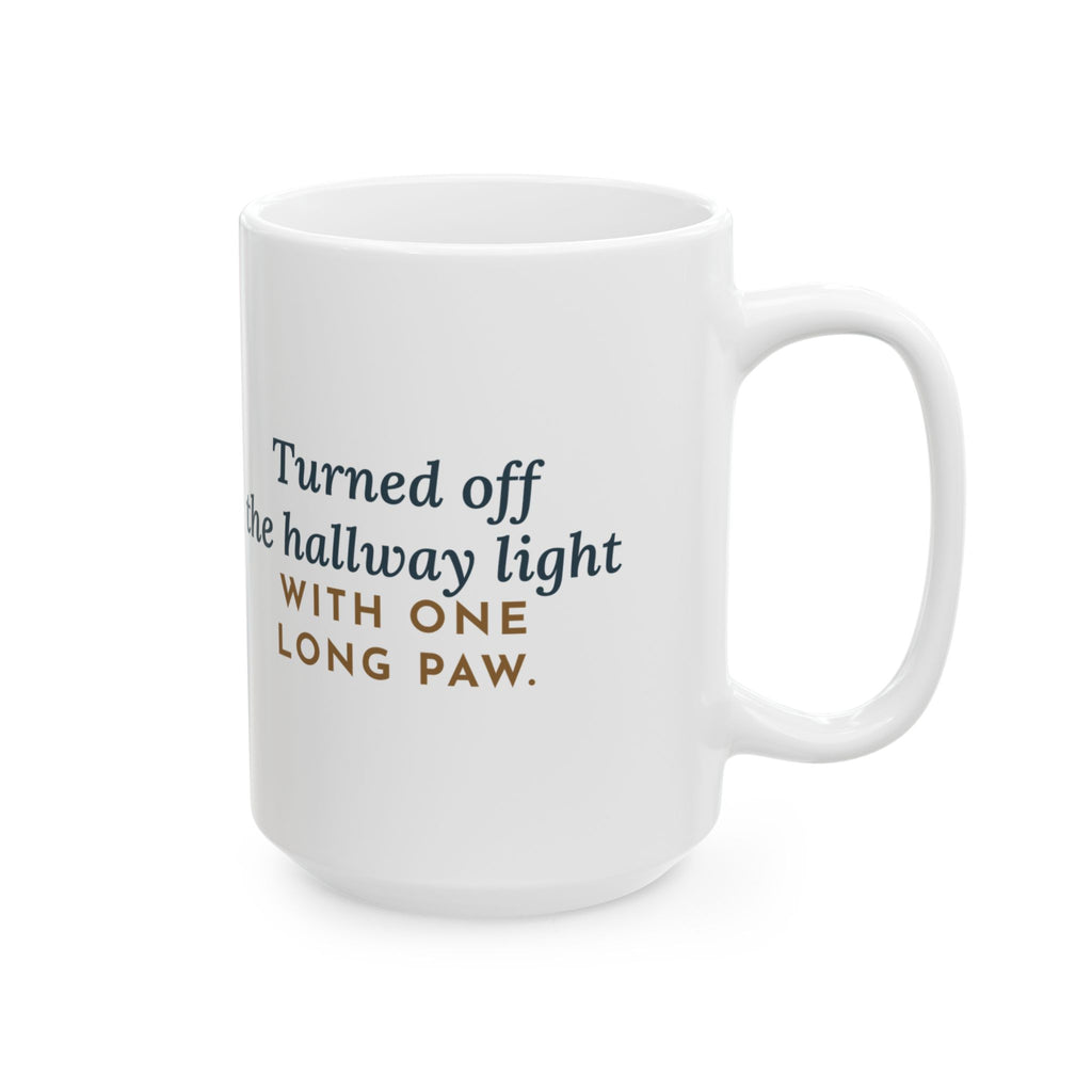 Large Serengeti Cat Mug 15oz - Switched Off the Hall Light, Spotted Long-Legged Cat