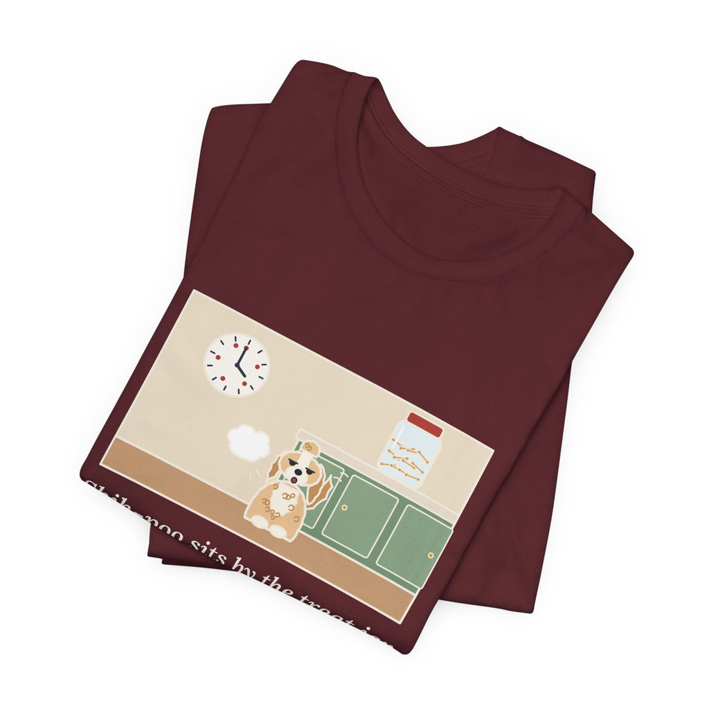 Funny Shih-Poo T-Shirt, Sits by the Treat Jar and Sighs Loudly Every Eleven Minutes, Treat Jar Vigil Tee