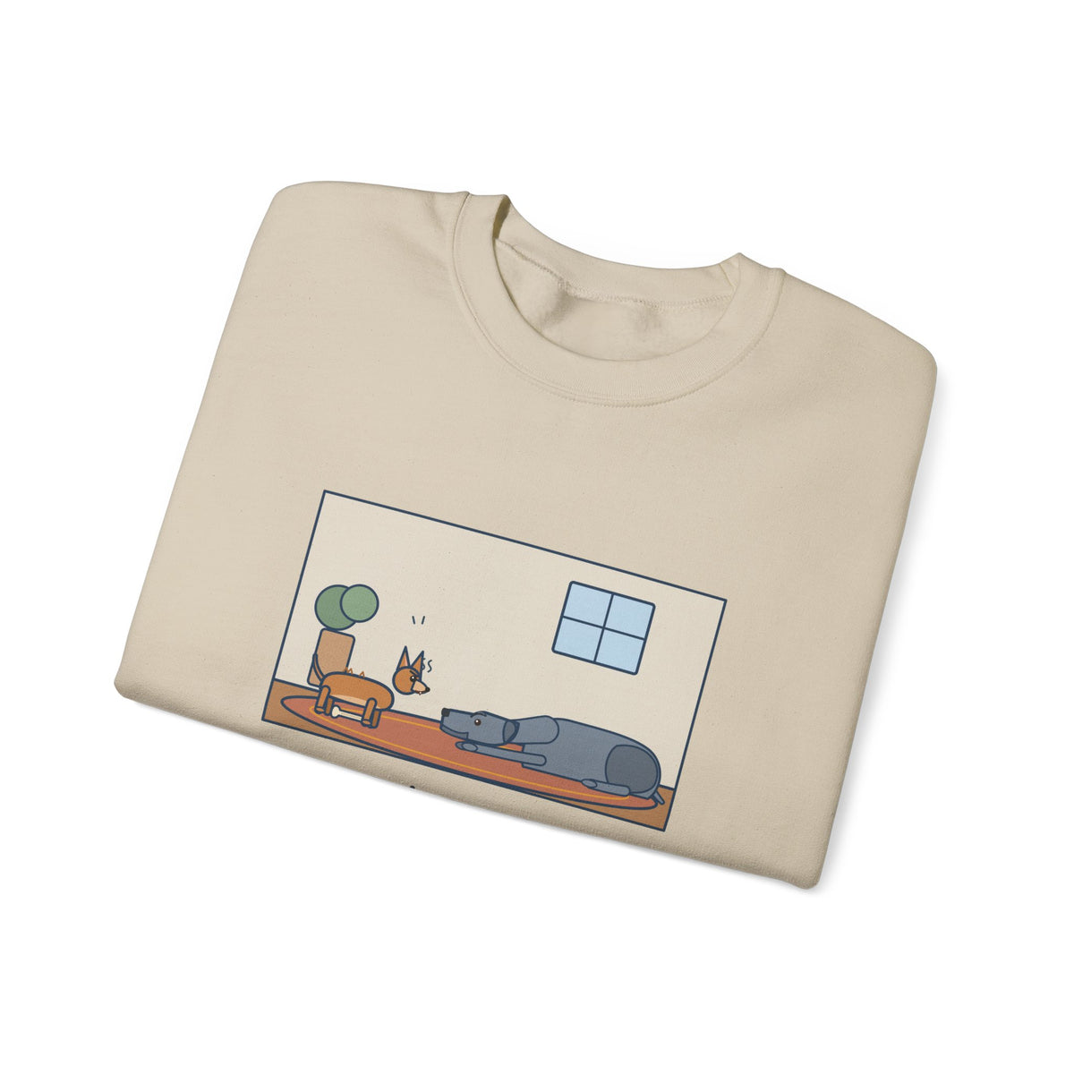 Chiweenie Sweatshirt, Ten Pounds, Guarded His Chew from a Great Dane, Funny Living Room Standoff Crewneck