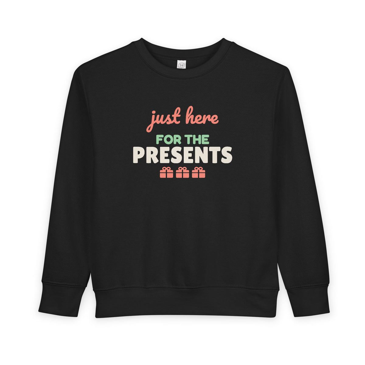 Just Here for the Presents Toddler Sweatshirt, Kids Christmas Crewneck