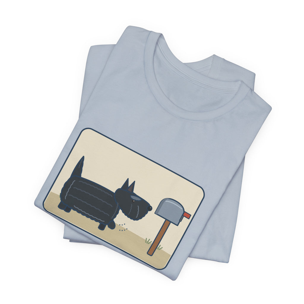 Scottish Terrier T-Shirt - Tail Straight Up Like a Carrot, Marching to the Mailbox Scottie Tee