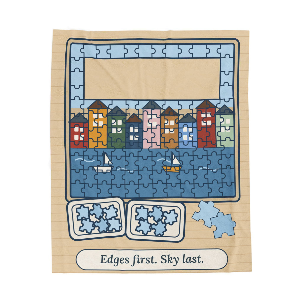 Jigsaw Puzzles Throw Blanket - Edges First. Sky Last. Velveteen Plush Puzzle Lover Throw
