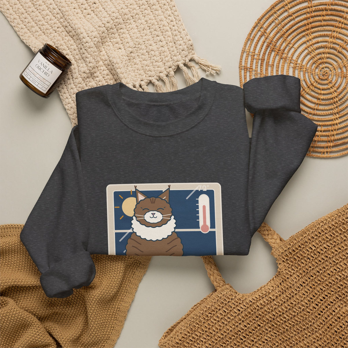 Norwegian Forest Cat Crewneck Sweatshirt - Wears a Winter Coat to the Windowsill