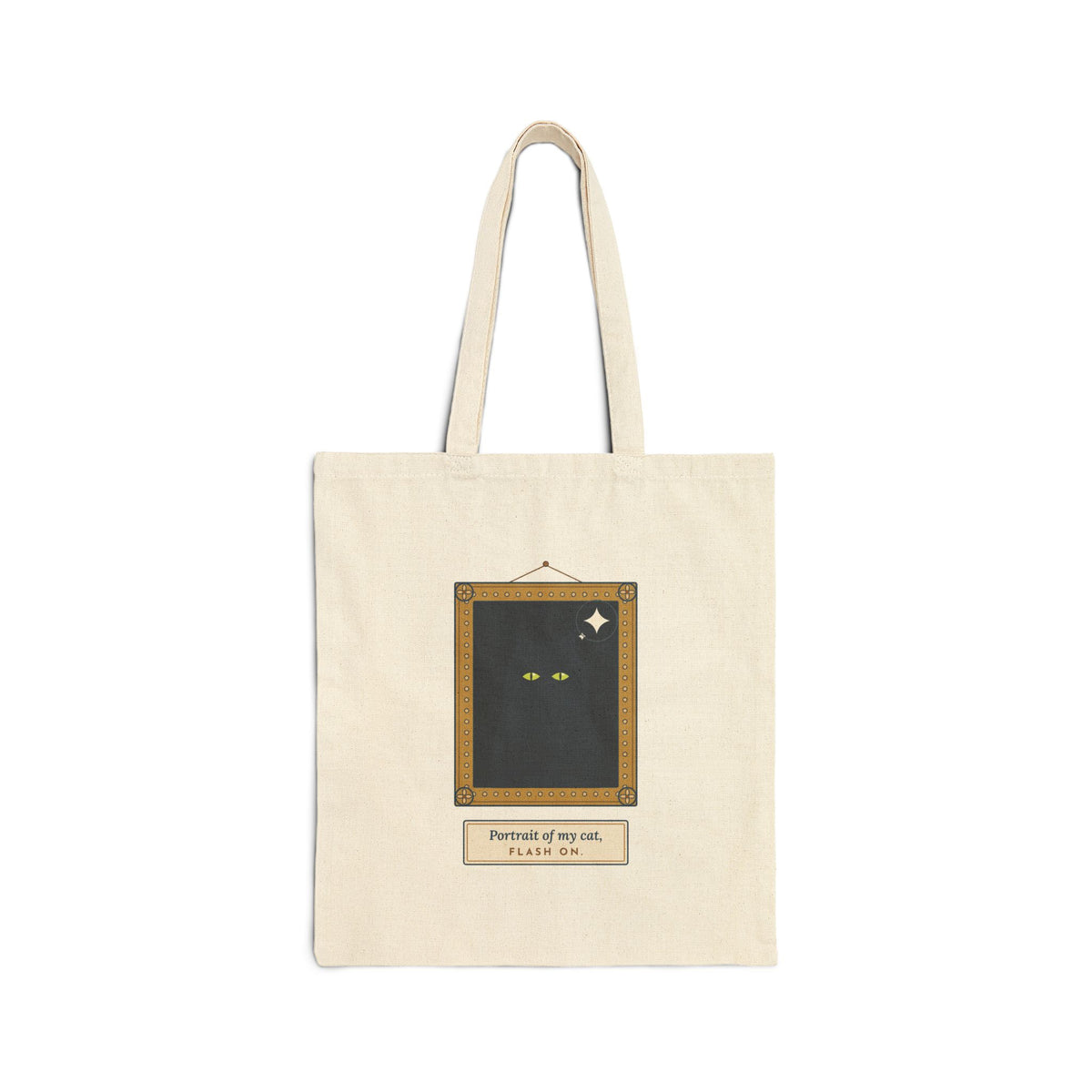 Black Cat Tote Bag - Portrait of My Cat, Flash On. Funny Museum Portrait Gift Tote