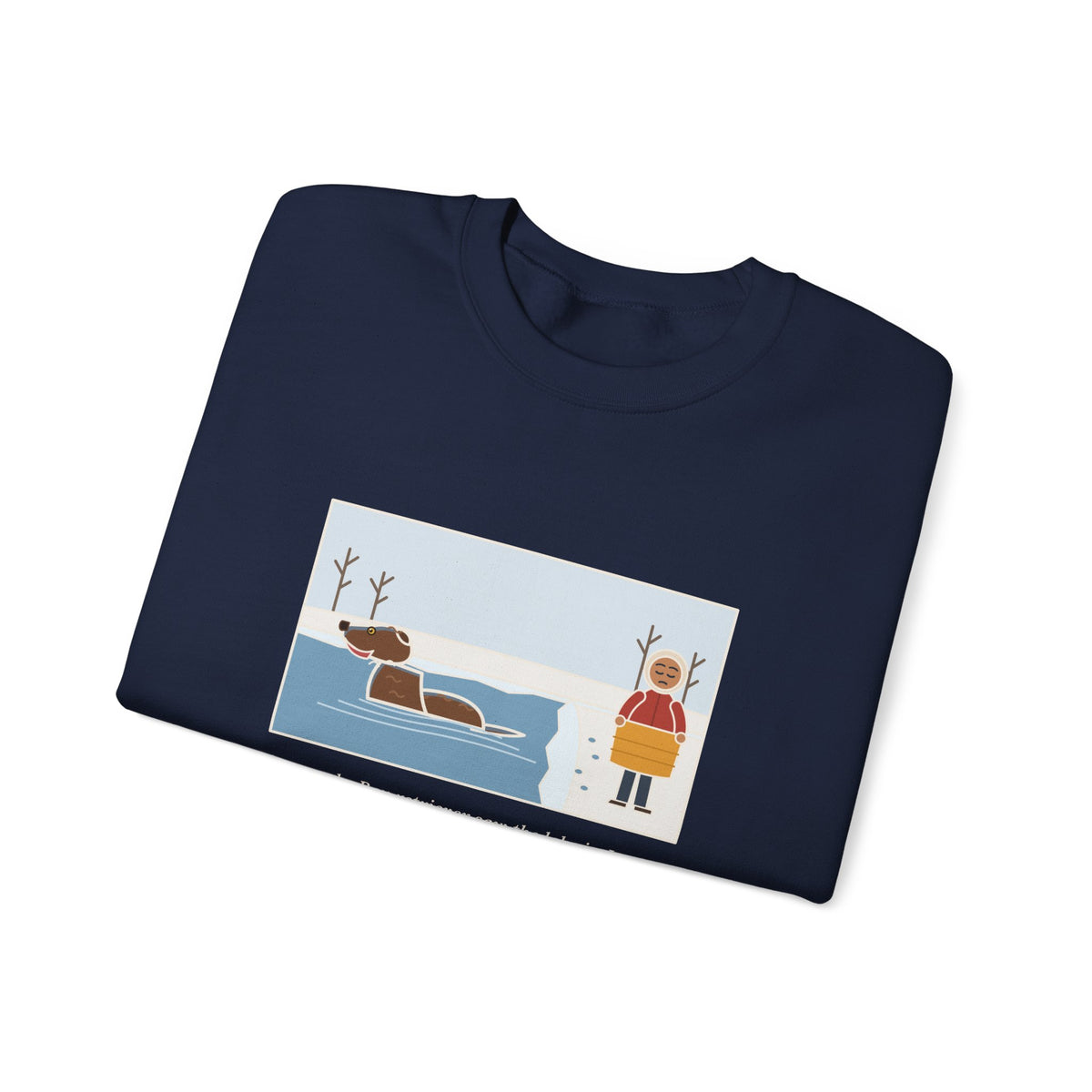 Chesapeake Bay Retriever Sweatshirt, Saw the Lake in January and Went In Anyway, Twice, Funny Winter Lake Crewneck