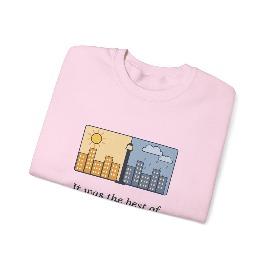 It Was the Best of Times, It Was the Worst of Times Sweatshirt, Literary Dickens Quote Crewneck with Split Skyline