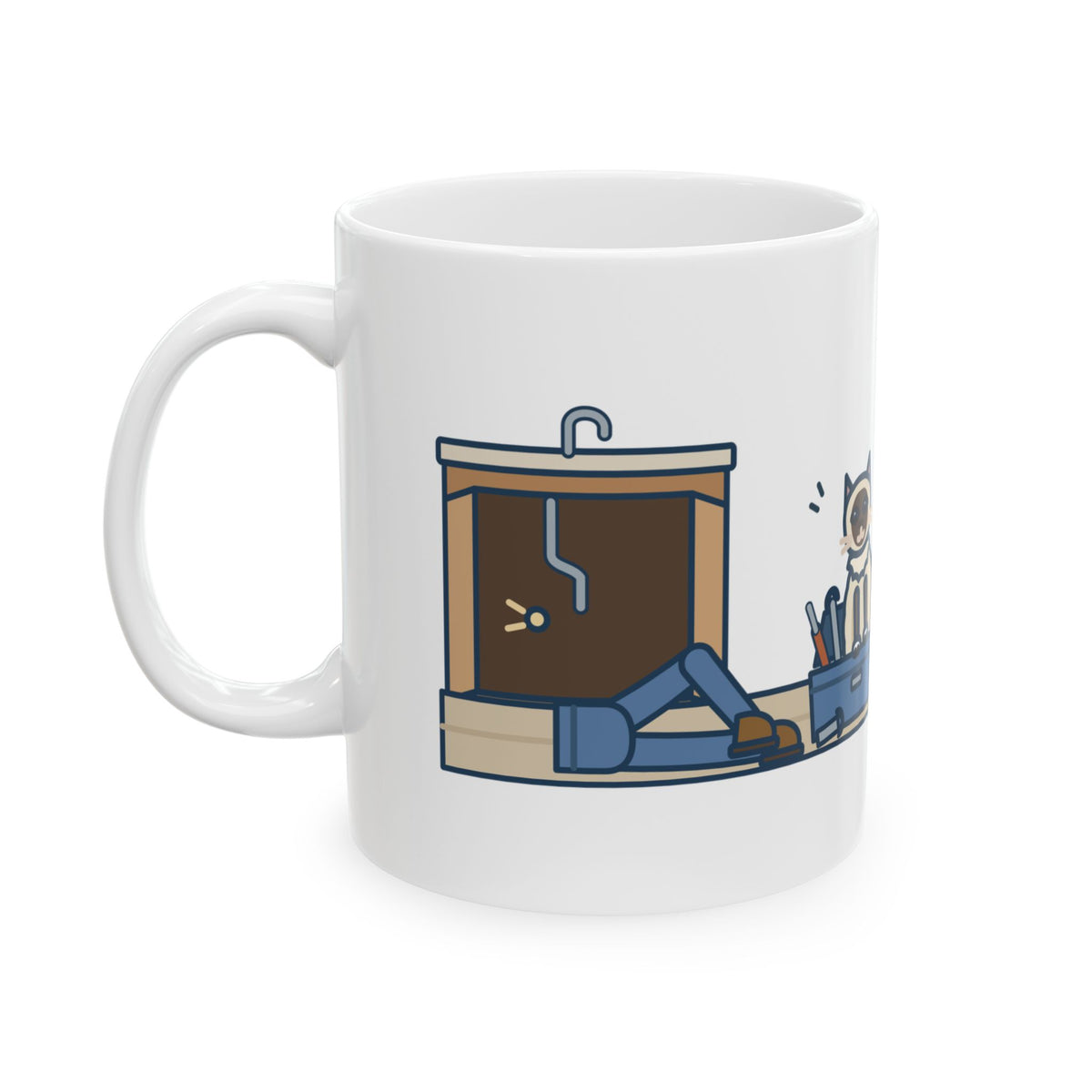 Birman Cat Coffee Mug - Sat in the Plumber's Toolbox for the Whole Repair