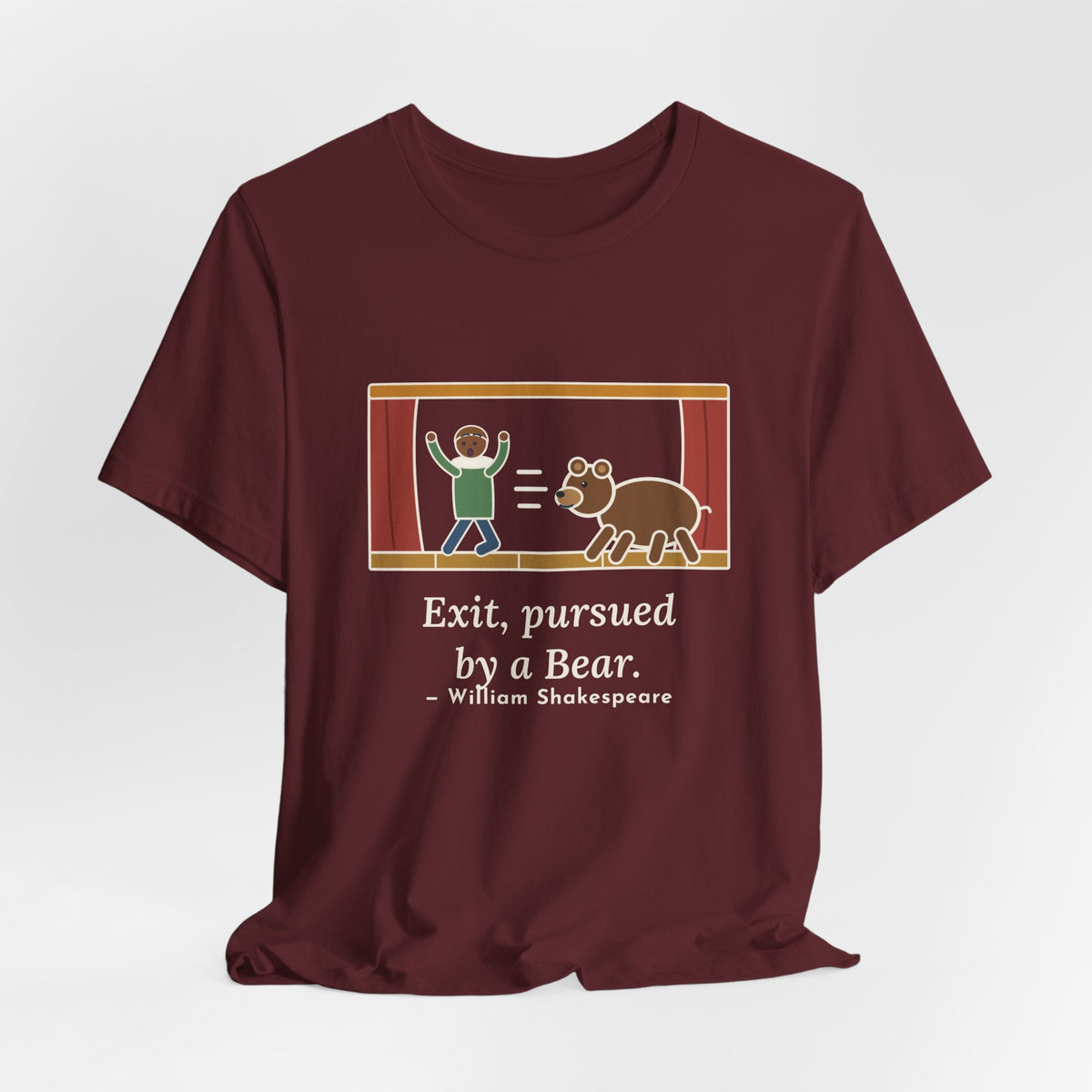Shakespeare Quote T-Shirt, Exit, Pursued by a Bear, Theatre Stage Chase Tee