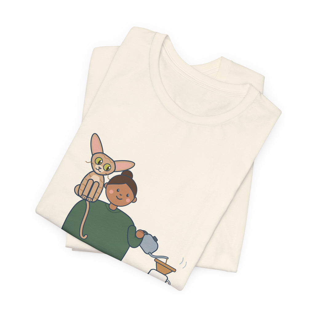 Devon Rex Cat T-Shirt - Rides on My Shoulder Like a Parrot Funny Shoulder Cat Tee