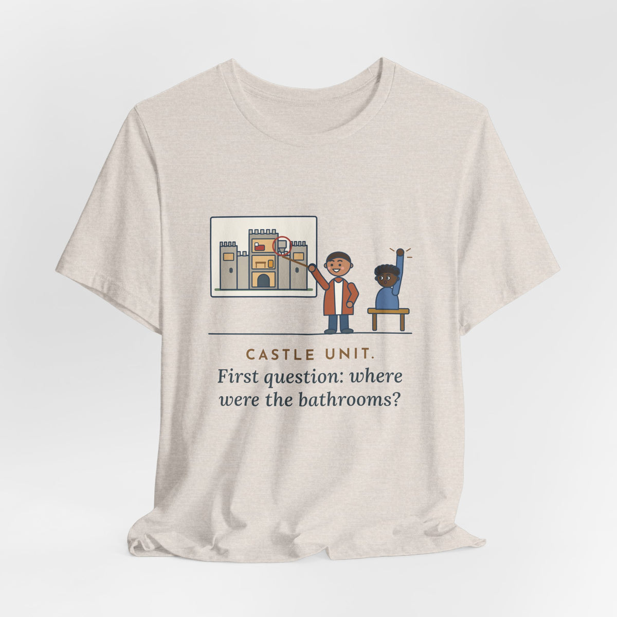 World History Teacher T-Shirt - Castle Unit, First Question: Where Were the Bathrooms