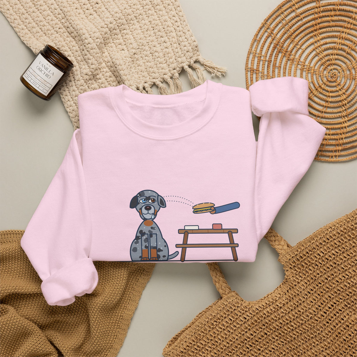 Catahoula Leopard Dog Crewneck Sweatshirt - One Blue Eye, One Brown Eye, Both on My Sandwich