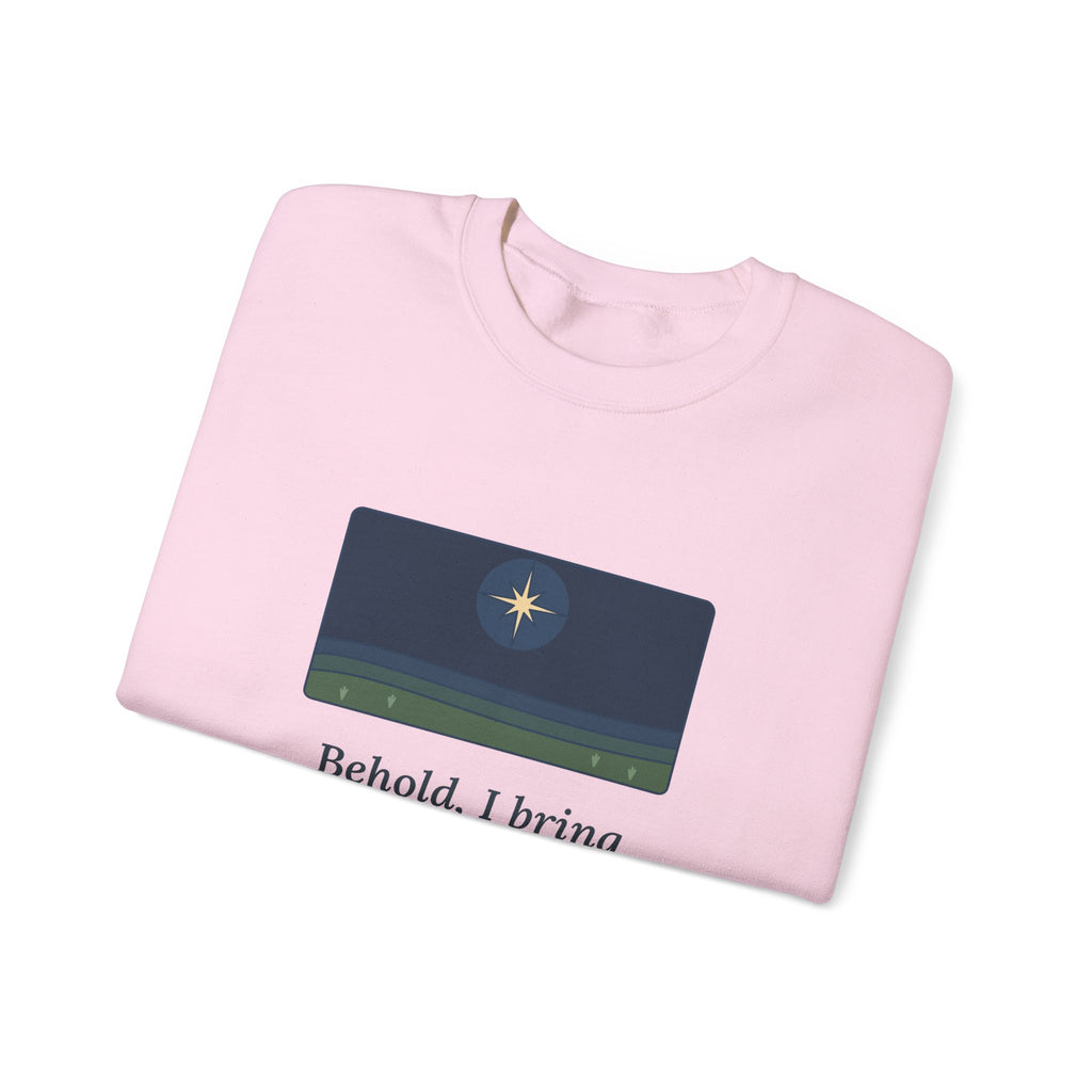 Good Tidings of Great Joy Sweatshirt, Christmas Luke 2:10 Quote Crewneck with Star over Field