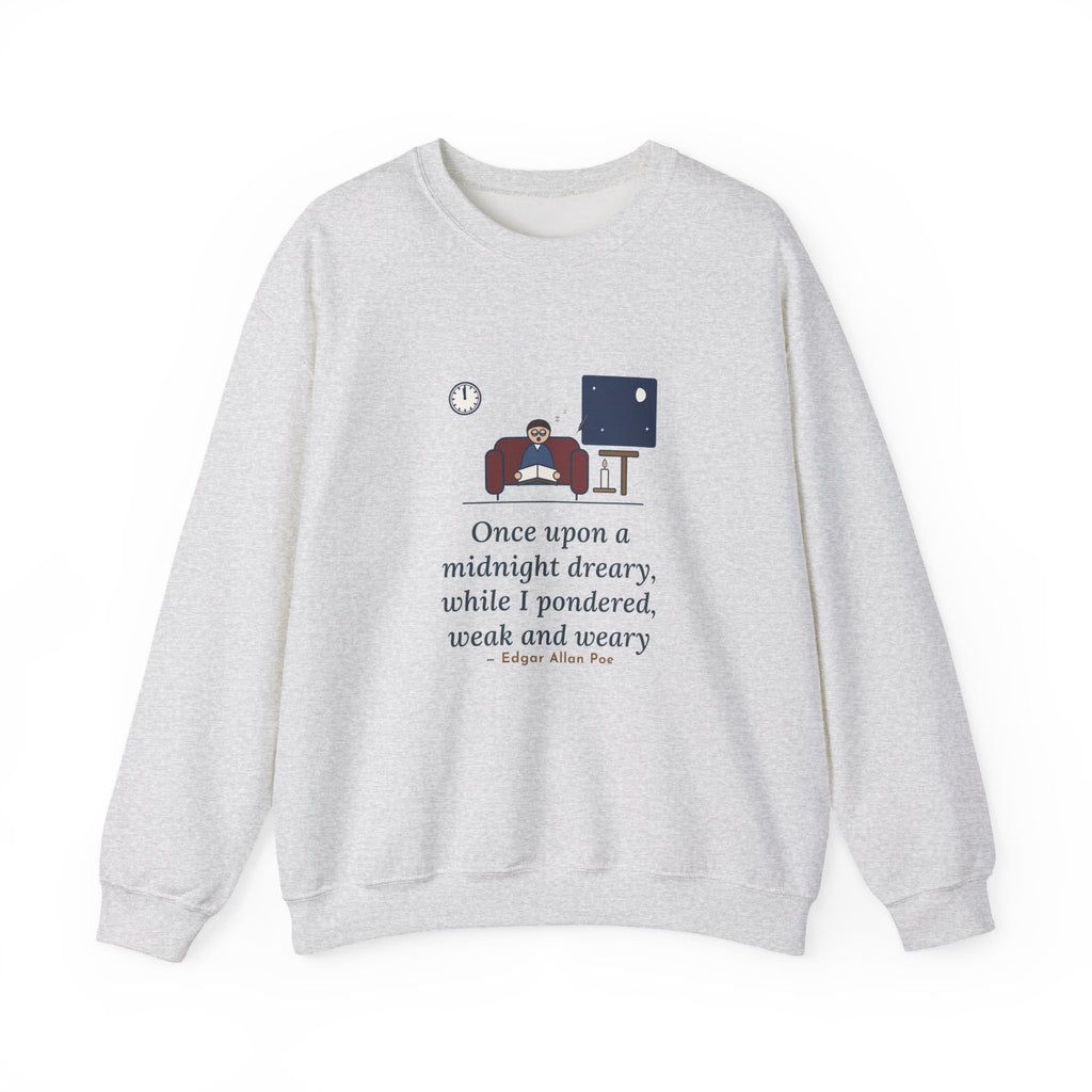 Once Upon a Midnight Dreary Sweatshirt, Gothic Poe Quote Crewneck with Midnight Study