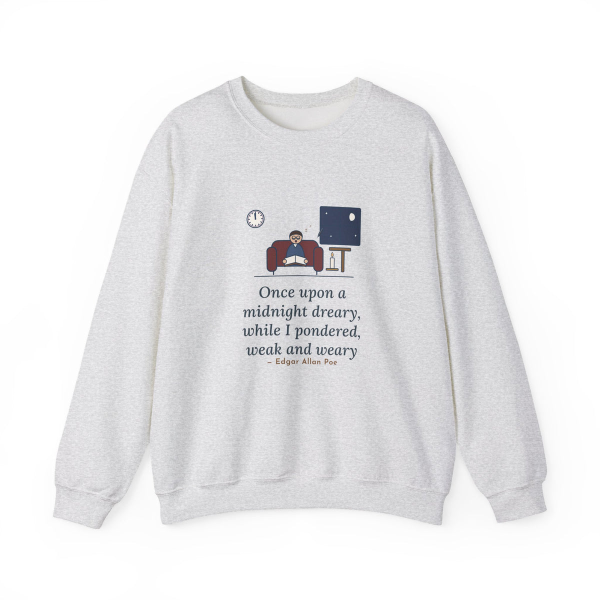 Once Upon a Midnight Dreary Sweatshirt, Gothic Poe Quote Crewneck with Midnight Study