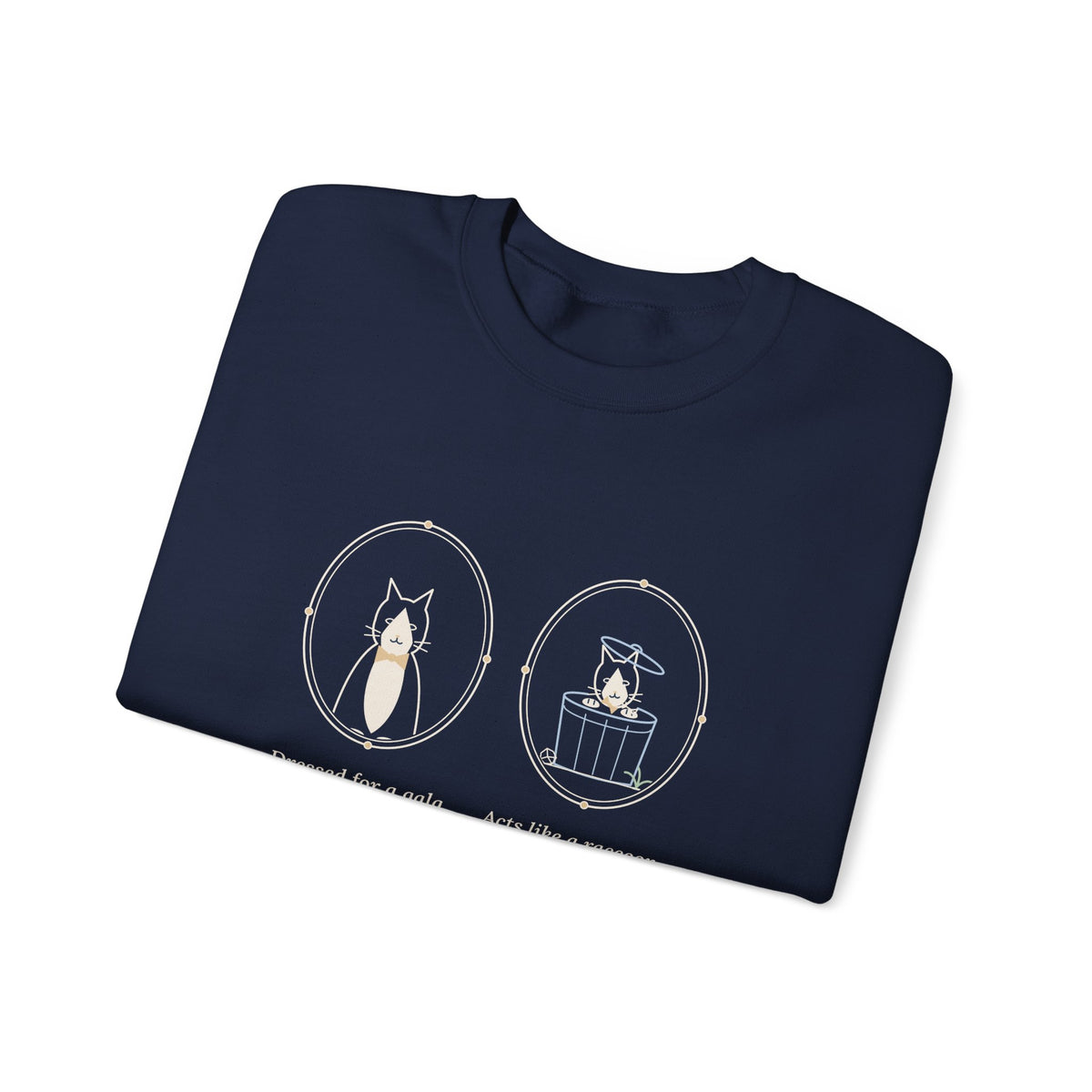 Tuxedo Cat Crewneck Sweatshirt - Dressed for a Gala. Acts Like a Raccoon.
